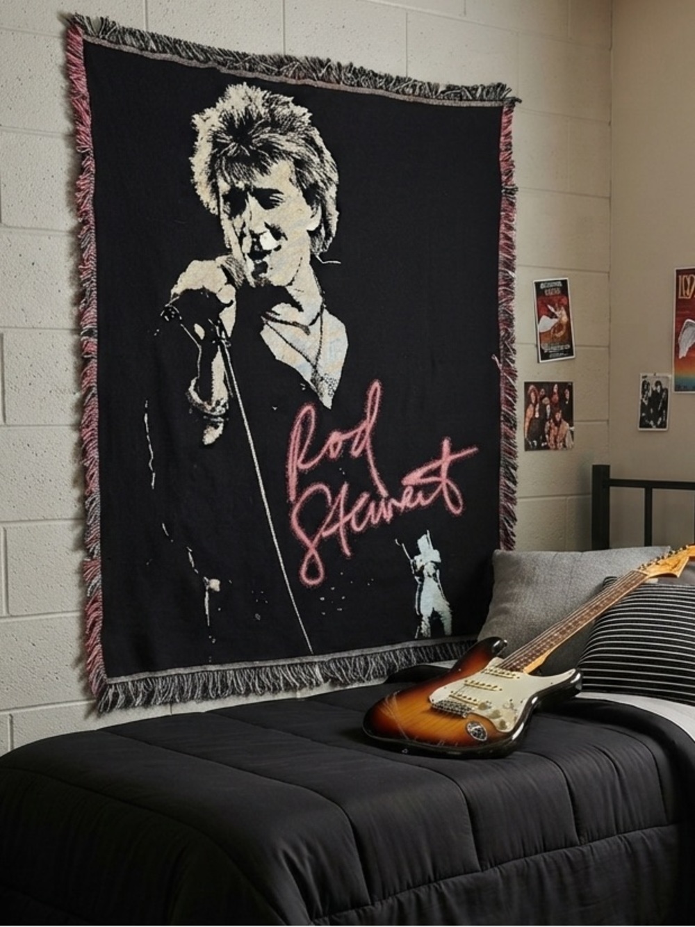 Rod Stewart Retro Style Woven Tapestry Throw Blanket Rock Band Merch Cabincore